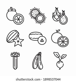 Simple Set Fruits and Vegetables Vector line Icons