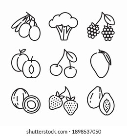 Simple Set Fruits and Vegetables Vector line Icons