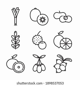 Simple Set Fruits and Vegetables Vector line Icons