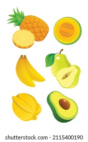 A simple set of Fruits in Yellow