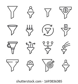 Simple set of funnel icons in trendy line style. Modern vector symbols, isolated on a white background. Linear pictogram pack. Line icons collection for web apps and mobile concept.
