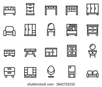Simple set of furniture icons on white background.