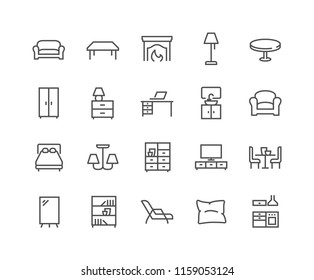 Simple Set of Furniture Related Vector Line Icons. Contains such Icons as Sofa, Table, Floor Light and more. Editable Stroke. 48x48 Pixel Perfect.
