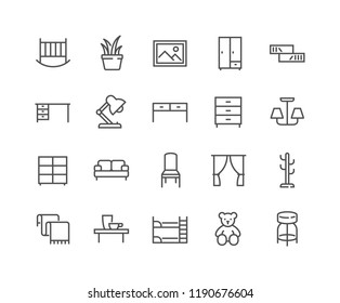 Simple Set of Furniture Related Vector Line Icons. Contains such Icons as Children's Bed, Sofa, Hanger and more.
Editable Stroke. 48x48 Pixel Perfect. - Shutterstock ID 1190676604