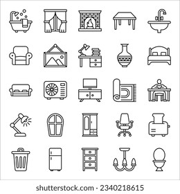 Simple Set of Furniture Related Vector Line Icons. Furniture illustration symbol collection on white background