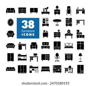 Conjunto simple de Vector de muebles icono sólido. Símbolo gráfico para muebles, diseño de Sitio web y App, logotipo, App, UI