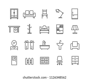 Simple Set of Furniture vector thin line icons, Editable Stroke linear symbols

