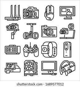 Conjunto simple de iconos de línea de vectores relacionados con el gadget