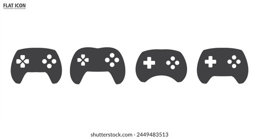 Einfache Gruppe von Spielekonsolen-Symbolzeichen, Video-Spielekonsole. Schwarze Joystick-Vektorgrafik, Gamecontroller, Gamepad-Symbol-Vektorillustration-Logo-Vorlage im trendigen flachen Stil durchsichtigen Hintergrund.