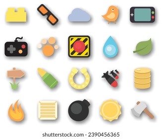 simple set game icon illustration style flat