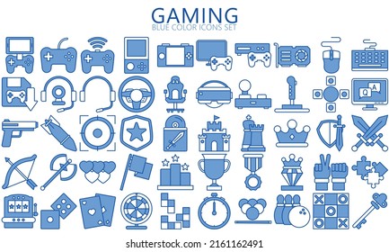 Simple Set of Games blue color Icons. Contains such Icons as Joystick, Console, Virtual Reality and more. Used for web, UI, UX kit and applications. vector eps 10 ready convert to SVG. svg