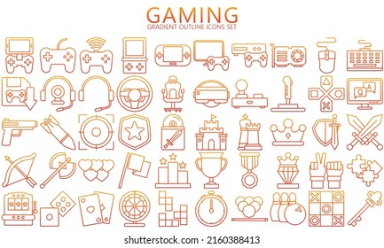 Simple Set of Games gradient outline Icons. Contains such Icons as Joystick, Console, Virtual Reality, and more. Used for web, UI,UX kit and applications. vector eps 10 ready convert to SVG. svg