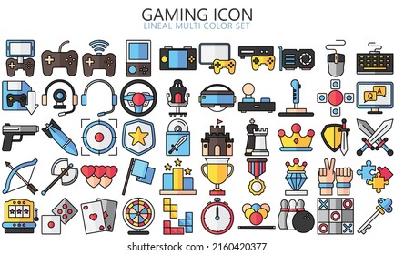 Simple Set of Games lineal multi color Icons. Contains such Icons as Joystick, Console, Virtual Reality and more. Used for web, UI, UX kit and applications. vector eps 10 ready convert to SVG. svg