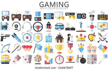Simple Set of Games multi color Icons. Contains such Icons as Joystick, Console, Virtual Reality and more. Used for web, UI, UX kit and applications. vector eps 10 ready convert to SVG. svg