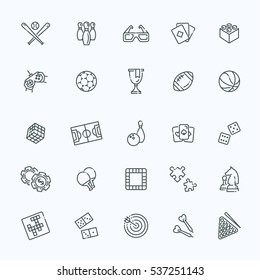 Simple set of games related vector line icons