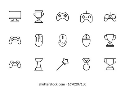 Simple set of gaming icons in trendy line style. Modern vector symbols, isolated on a white background. Linear pictogram pack. Line icons collection for web apps and mobile concept.
