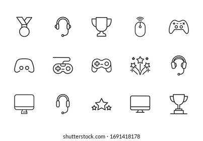 Simple set of gaming icons in trendy line style. Modern vector symbols, isolated on a white background. Linear pictogram pack. Line icons collection for web apps and mobile concept.
