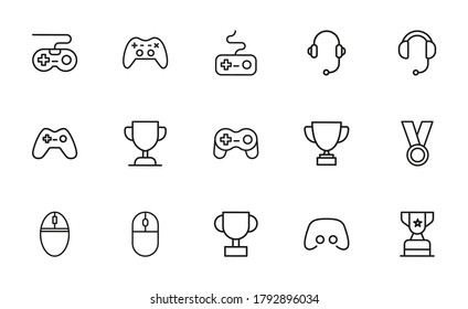 Simple set of gaming icons in trendy line style. Modern vector symbols, isolated on a white background. Linear pictogram pack. Line icons collection for web apps and mobile concept.