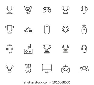 Simple set of gaming icons in trendy line style. Modern vector symbols, isolated on a white background. Linear pictogram pack. Line icons collection for web apps and mobile concept.