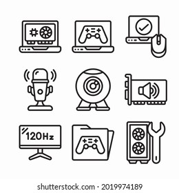 Simple Set Gaming PC Vector line Icons
