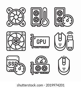 Simple Set Gaming PC Vector line Icons
