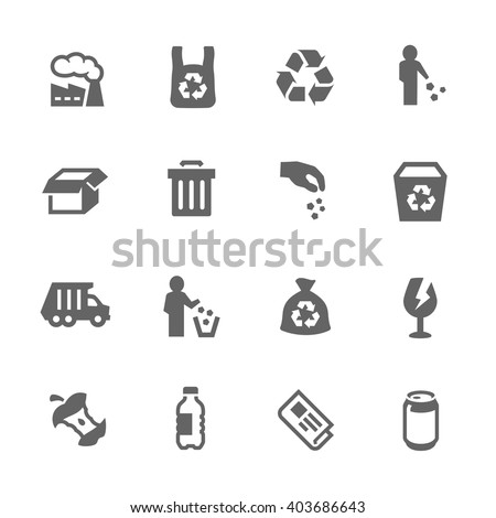 Simple Set of Garbage Related Vector Icons. Contains Such Icons as Plastic Bag, Recycle, Card board and more.

