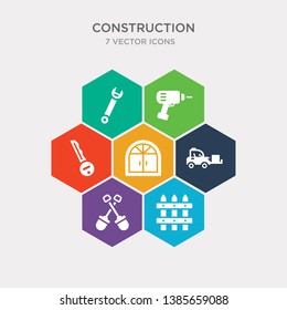 simple set of garden fence, two shovels, trolley truck, big door icons, contains such as icons home key, electric drill, round wrench and more. 64x64 pixel perfect. infographics vector