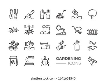 Simple Set of Gardening Related Vector Line Icons. Contains such Icons as Auto Watering, Seeding, Garden Tools and more.