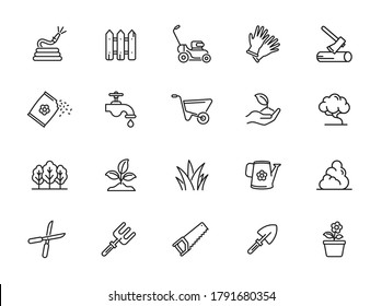 Simple Set of Gardening Related Vector Line Icons. Contains such Icons as Auto Watering, Seeding, Garden Tools and more.