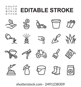 Simple Set of Gardening Related Vector Line Icons.