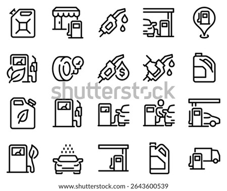 Simple Set of Gas Station Related Vector Line Icons. Contains such Icons as Carwash, Self-service filling, Fuel Pump and more