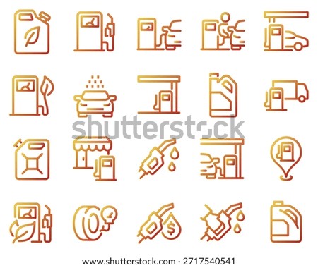 Simple Set of Gas Station Related Vector Line Icons. Contains such Icons as Carwash, Self-service filling, Fuel Pump and more