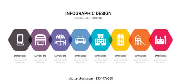 simple set of gate, slide, phone booth, hospital icons, contains such as icons car, terrace, garage, lightbox and more. 64x64 pixel perfect. editable vector set
