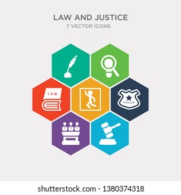 simple set of gavel, jury, police badge, crime scene icons, contains such as icons law book, evidence, feather pen and more. 64x64 pixel perfect. infographics vector