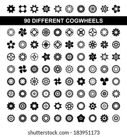 simple set of gears, cogwheel, pinions, flat icons, black and white