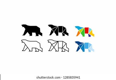 simple set geometric black polar bear walk logo icon designs vector