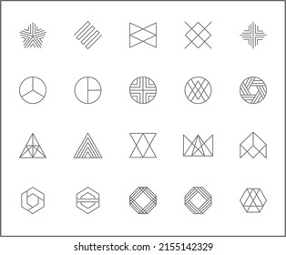 Conjunto simple de iconos geométricos de línea de vectores relacionados. Contiene iconos como diamante, octógono, triángulo, círculo, hexágono, abstracto, cubo, símbolos lineales y más.