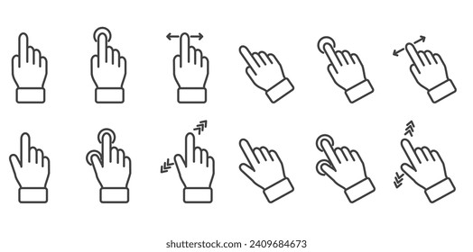 Einfache Menge an Gesture Linie Symbole.  Finger Touch Gesture Related Vector Icon Benutzeroberfläche Grafik Design. Enthält solche Symbole wie Touch, Geste, Navigation, Touchscreen Vektorgrafik.