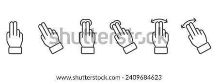 Simple set of gesture line icons. Simple touch screen gesture pack. Stroke vector illustration on a transparent background. Modern outline style icons collection.