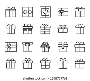 Simple set of gift icons in trendy line style. Modern vector symbols, isolated on a white background. Linear pictogram pack. Line icons collection for web apps and mobile concept.