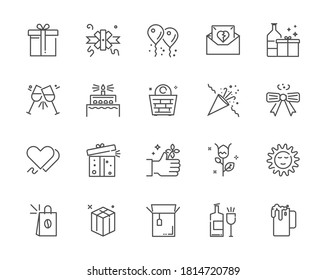 Simple set of gift and present icon, and related food,64x64 Pixel perfect icon, editable icon for web design and application on white isolated background