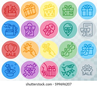 Simple set of gifts related. Colored line icons. Template for the holiday, sales and discounts. Vector illustration