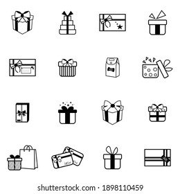 Simple Set of Gifts Related Vector Line Icons. Contains such Icons as Gift Card, box, Present Offer, Ribbon and more. Editable Stroke. black and white