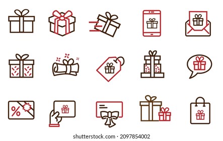 Simple Set of Gifts Related Vector Line Icons. Contains such Icons as Gift Card  Present Offer  Ribbon and more