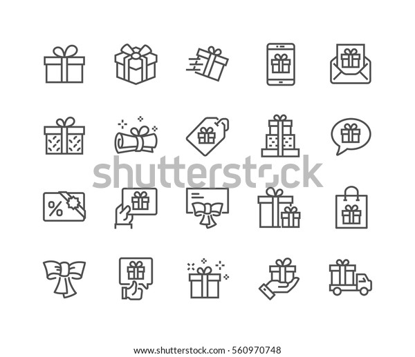 Simple Set of Gifts Related Vector Line\
Icons. \
Contains such Icons as Gift Card, Present Offer, Ribbon\
and more.\
Editable Stroke. 48x48 Pixel\
Perfect.