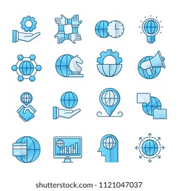 Simple Set Global business Flat Icons for Website and Mobile Apps. Contains such Icons as Global direction,global Discussion,global ideas,Global Location  .Vector illustration.