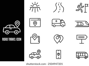 Conjunto simple de iconos de línea de Vector relacionados con la navegación global. Contiene iconos tales como mapa del mundo, oficina sucursal, viaje de negocios y más. Editable