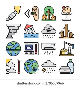 Simple Set of Global Warming Related Vector Line Icons Color