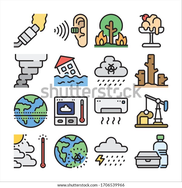 Simple Set of Global Warming Related Vector Line
Icons Color
