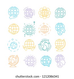 Simple set of globe related outline icons.Thin line vector icons for website design and development, app development. Vector illustration